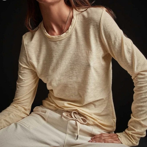 James Perse Sheer Slub Long Sleeve Crew Neck Shirt Peach/Cream Size 4 - XL - Picture 1 of 6